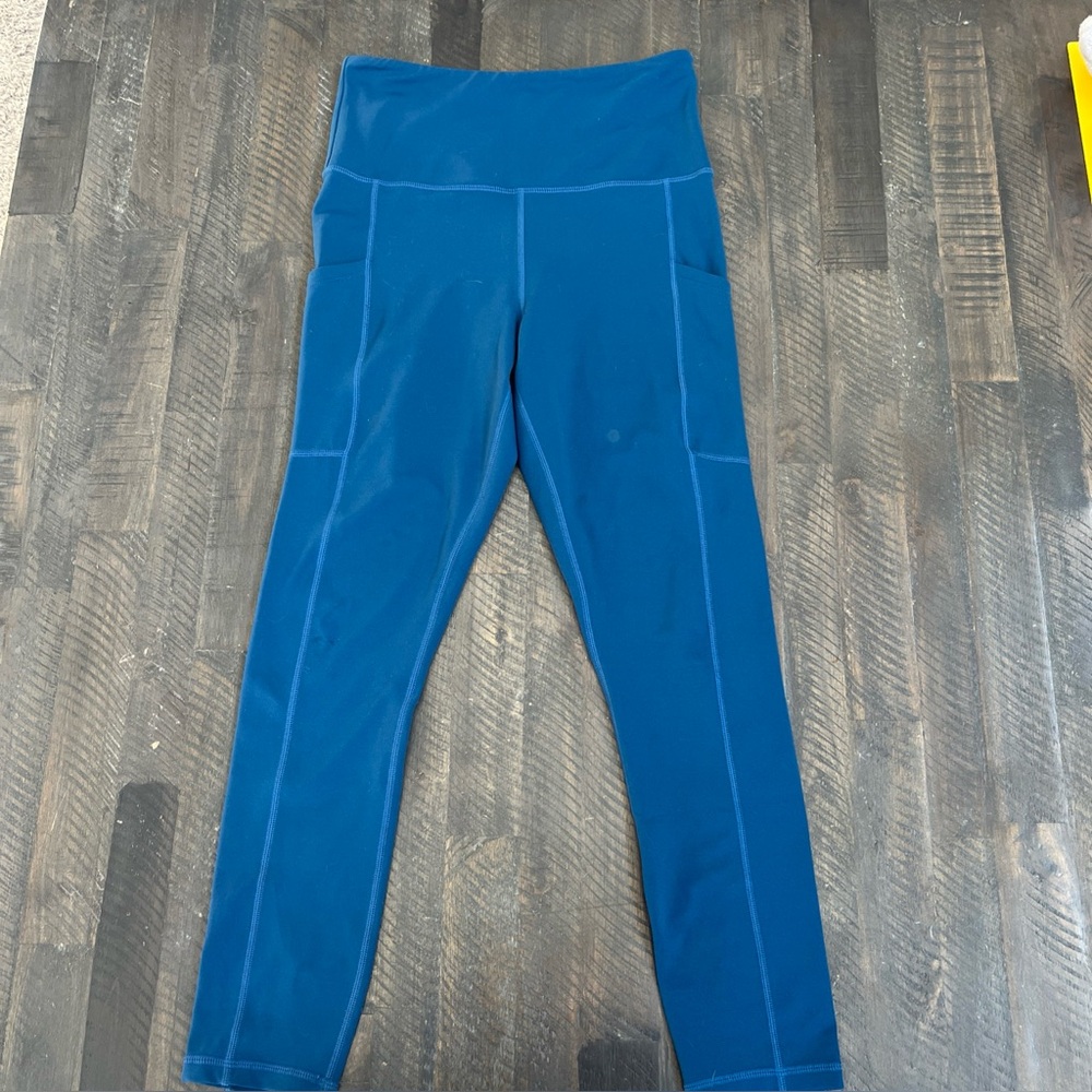 ZYIA Active Legging Womens Blue High Rise Leg Pockets Skinny Stretchy Yoga